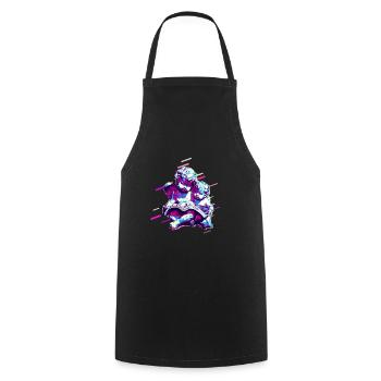 Zahl Putten 80er Retro Violett - Kochschürze - Schwarz - Vorne - AI Model Male 185 dark (185cm)