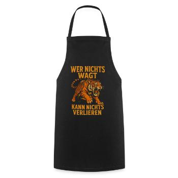 Wer nichts wagt – Tiger Tattoo Statement - Kochschürze - Schwarz - Vorne - AI Model Male 185 dark (185cm)
