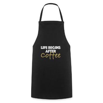 Das Leben beginnt nach dem Kaffee | Espresso - Kochschürze - Schwarz - Vorne - AI Model Male 185 dark (185cm)