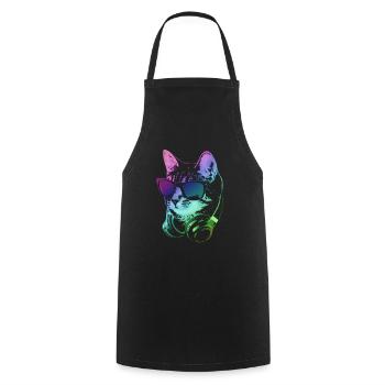 DJ Cat In Neon Lights - Cooking Apron - black - Front - AI Model Male 185 dark (185cm)