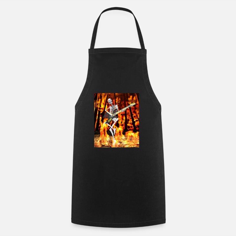 LE SQUELETTE GUITARISTE DANS LE FEU - Tablier de cuisine - noir