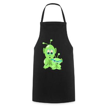 Deux petits aliens drôles - des martiens cool - Tablier de cuisine - noir - Devant - AI Model Male 185 dark (185cm)