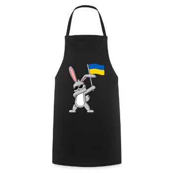 Dabbing Rabbit with flag of Ukraine - Cooking Apron - black - Front - AI Model Male 185 dark (185cm)
