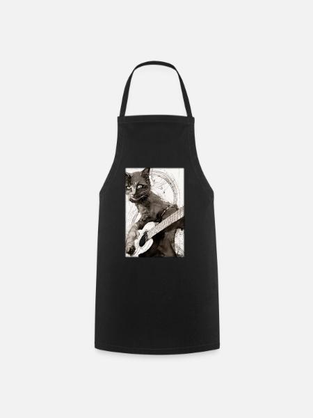 Katze Gitarre Haustier Musiker Katzenfreund - Kochschürze - Schwarz