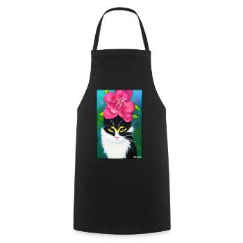 Cat Flower Nature Blossom Garden Cat Love Cat - Cooking Apron - black - Front - AI Model Male 185 dark (185cm)