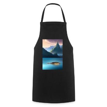 Landscape with lake, boat and mountains - Cooking Apron - black - Front - AI Model Male 185 dark (185cm)