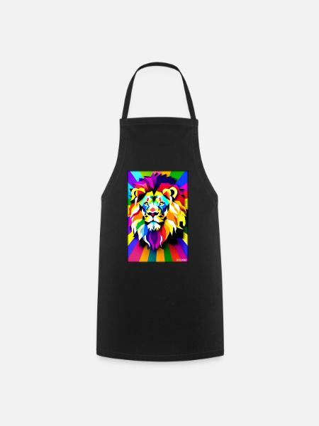 Leo Polygon Arc-en-ciel coloré sauvage Faune sauvage - Tablier de cuisine - noir