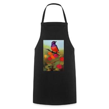 Oiseau sur branche avec des fleurs colorées - Tablier de cuisine - noir - Devant - AI Model Male 185 dark (185cm)