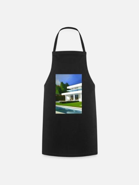 Weiße Villa mit Pool - Kochschürze - Schwarz