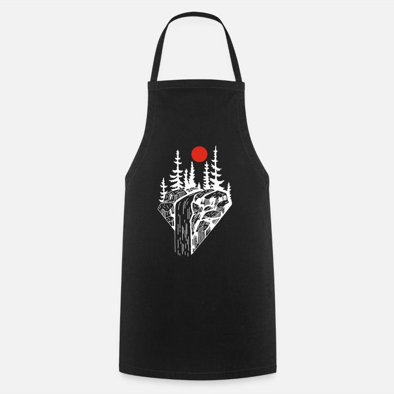 La cascade blanche et le soleil rouge - Tablier de cuisine - noir