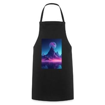 Retro Bergmelodie: Eine Synthwave Ode an der See - Kochschürze - Schwarz - Vorne - AI Model Male 185 dark (185cm)