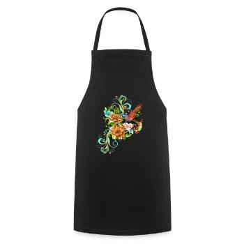 Wunderschöne elegante Blumen mit Vogel. - Kochschürze - Schwarz - Vorne - AI Model Male 185 dark (185cm)