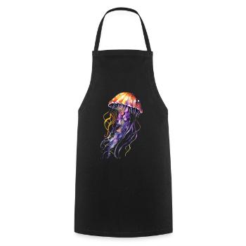 Aquarelle de méduse - Tablier de cuisine - noir - Devant - AI Model Male 185 dark (185cm)