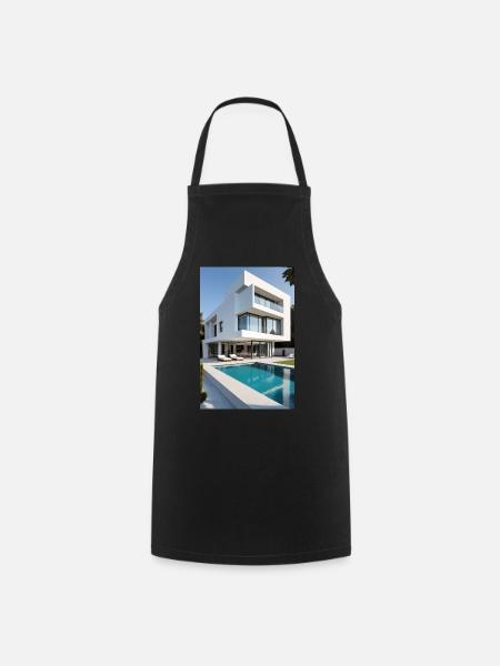 Weiße Villa mit Pool - Kochschürze - Schwarz