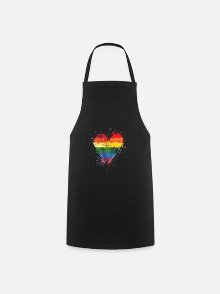 Cœur arc-en-ciel abstrait avec éclaboussures d’encre - Pride - Tablier de cuisine - noir