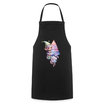 Cute Christmas elf in delicate violet colors - Cooking Apron - black - Front - AI Model Male 185 dark (185cm)