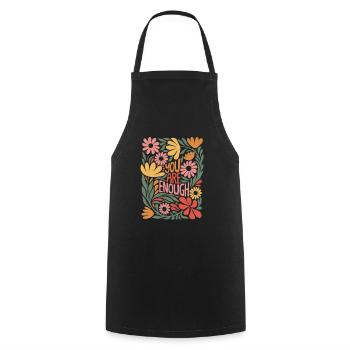 Positive Self Love Boho Floral Design - Enough - Cooking Apron - black - Front - AI Model Male 185 dark (185cm)