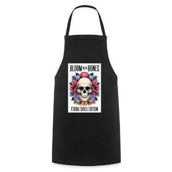 Totenkopf Poster Blüte mit Knochen Blumen - Kochschürze - Schwarz - Vorne - AI Model Male 185 dark (185cm)