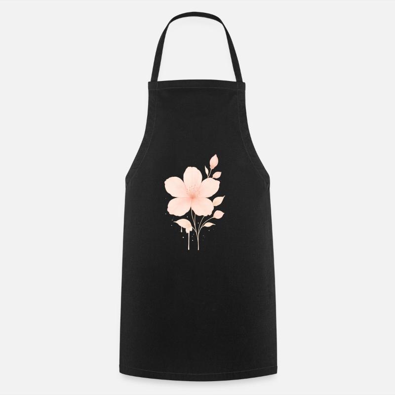 Pêche Fleurs Roses Aquarelle - Tablier de cuisine - noir