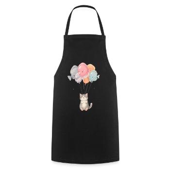 Cute Cat with Fish Balloons – Cartoon Design - Cooking Apron - black - Front - AI Model Male 185 dark (185cm)