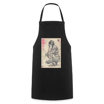 Imprimé néon Mecha Ukiyoe - Tablier de cuisine - noir - Devant - AI Model Male 185 dark (185cm)