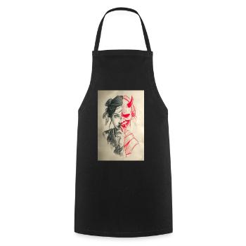 Portrait de dualité : Femme et Oni - Tablier de cuisine - noir - Devant - AI Model Male 185 dark (185cm)