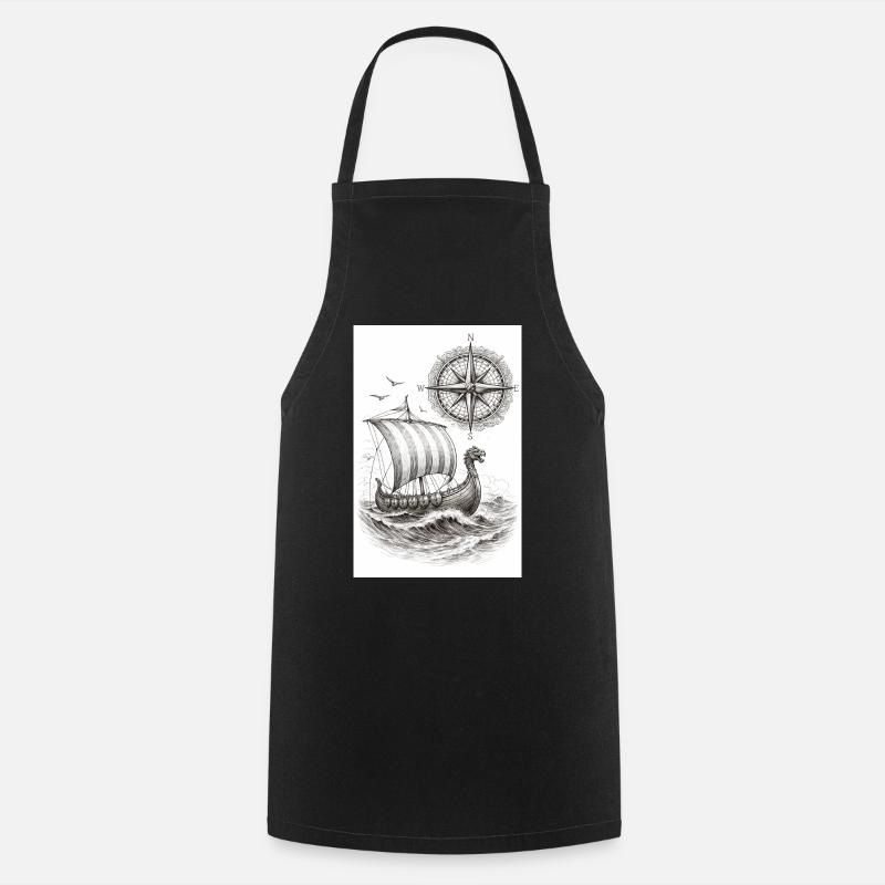 Compass Viking Sailing Ship - Cooking Apron - black