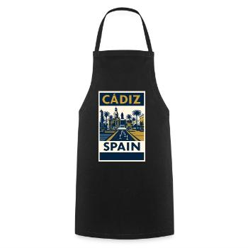 Cádiz Spanien – Retro Reiseposter Navy/Gold - Kochschürze - Schwarz - Vorne - AI Model Male 185 dark (185cm)