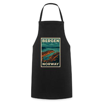 Bergen Norway – Retro Travel Poster Harbour View - Cooking Apron - black - Front - AI Model Male 185 dark (185cm)