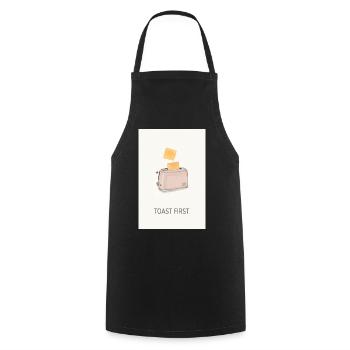 Toast First – Cool Kitchen Saying - Cooking Apron - black - Front - AI Model Male 185 dark (185cm)
