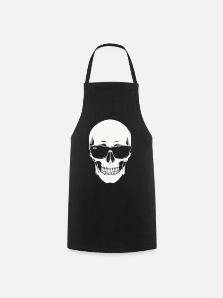 Skeleton with sunglasses in black and white vector - Cooking Apron - black