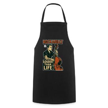 Rockabilly Kontrabass: 50s Musiker & Tattoo Art - Kochschürze - Schwarz - Vorne - AI Model Male 185 dark (185cm)