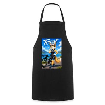 Tricat: Katze im Triathlon Outfit - Kochschürze - Schwarz - Vorne - AI Model Male 185 dark (185cm)