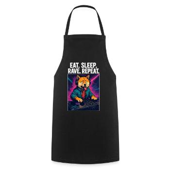 Shiba Inu DJ : Eat Sleep Rave rediffuse les streetwear - Tablier de cuisine - noir - Devant - AI Model Male 185 dark (185cm)