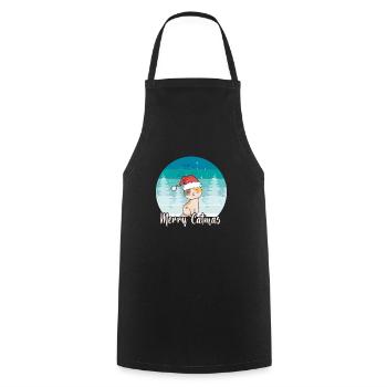 Joyeux Catmas | Cadeau de Noël pour chat Kitty Kitten - Tablier de cuisine - noir - Devant - AI Model Male 185 dark (185cm)