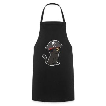 Chat pirate - Tablier de cuisine - noir - Devant - AI Model Male 185 dark (185cm)