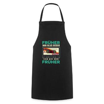 70s, 80s und 90s Jahre Retro Musik Kassette - Kochschürze - Schwarz - Vorne - AI Model Male 185 dark (185cm)