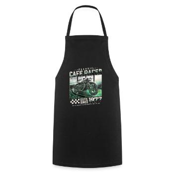 Cafe Racer built in 1977 - Cooking Apron - black - Front - AI Model Male 185 dark (185cm)