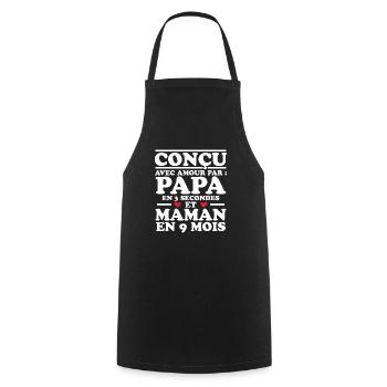 Conçu avec amour par papa et maman en 9 mois - Tablier de cuisine - noir - Devant - AI Model Male 185 dark (185cm)