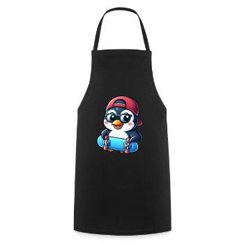 Funny Penguin Skateboard Comic Cartoon Skate - Cooking Apron - black - Front - AI Model Male 185 dark (185cm)
