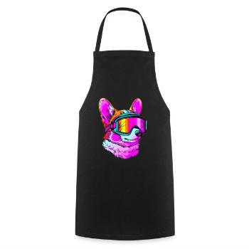 Corgi Ski Synthwave Hund Geschenk Pop Art - Kochschürze - Schwarz - Vorne - AI Model Male 185 dark (185cm)