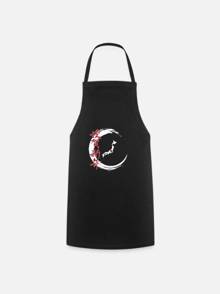 Japan White Zen Circle Kanji Happy New Year - Cooking Apron - black