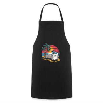 Loutre avec lunettes de soleil et casquette de baseball sur la plage - Tablier de cuisine - noir - Devant - AI Model Male 185 dark (185cm)