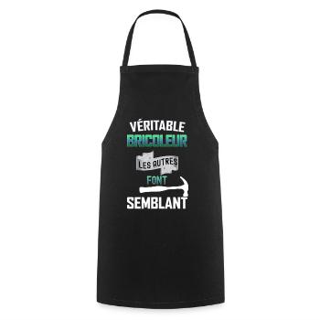 Le vrai bricoleur c'est papa idée cadeau père - Tablier de cuisine - noir - Devant - AI Model Male 185 dark (185cm)
