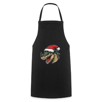 Drache mit Weihnachtsmütze: Festlicher Flammenzaub - Kochschürze - Schwarz - Vorne - AI Model Male 185 dark (185cm)