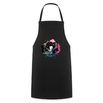 Hand drawn geisha with paint splatter - Cooking Apron - black - Front - AI Model Male 185 dark (185cm)