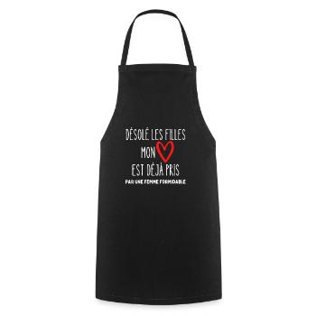 Mon coeur est deja pris cadeau humour - Tablier de cuisine - noir - Devant - AI Model Male 185 dark (185cm)