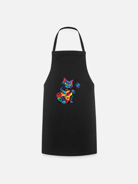 Katze spielt Gitarre - Kochschürze - Schwarz