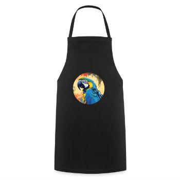 Blau-Gold Ara - Kochschürze - Schwarz - Vorne - AI Model Male 185 dark (185cm)
