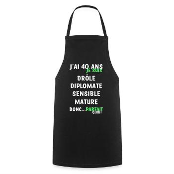 40 ans anniversaire - Tablier de cuisine - noir - Devant - AI Model Male 185 dark (185cm)